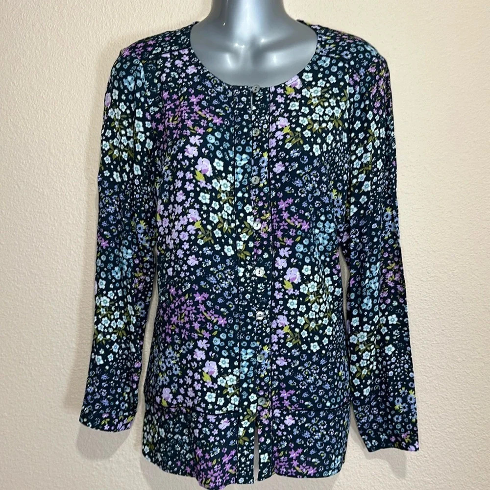 J. JILL Floral Button Down Tunic Blouse, Size XS, NWOT